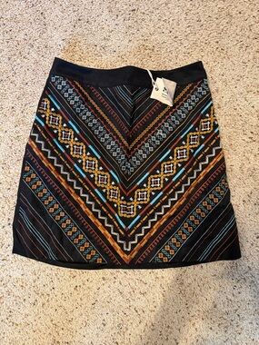 Women’s Savanna Jane Black A-Line Skirt Multicolor Chevron Embroidery NWT- small